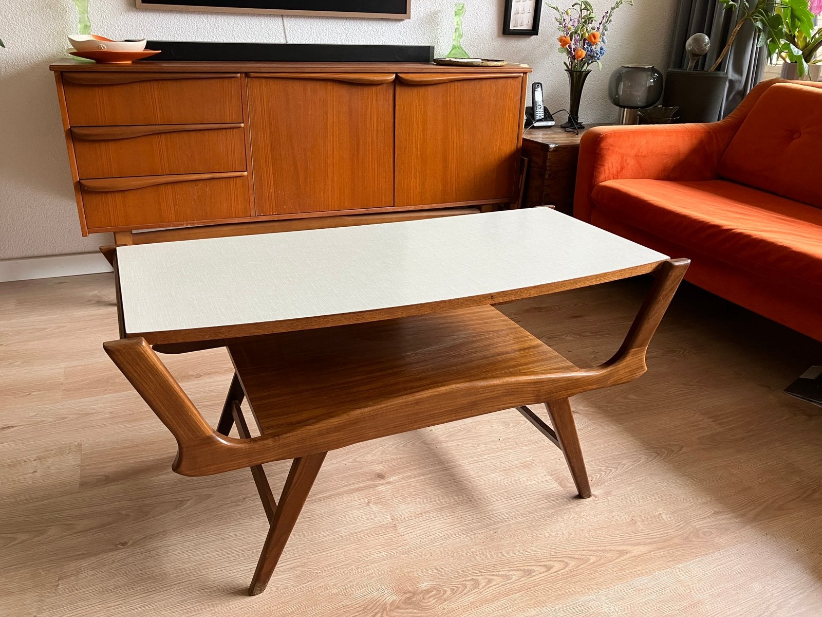 Vintage salontafel midcentury, Ophalen, Gebruikt, 100 tot 150 cm, 50 tot 100 cm