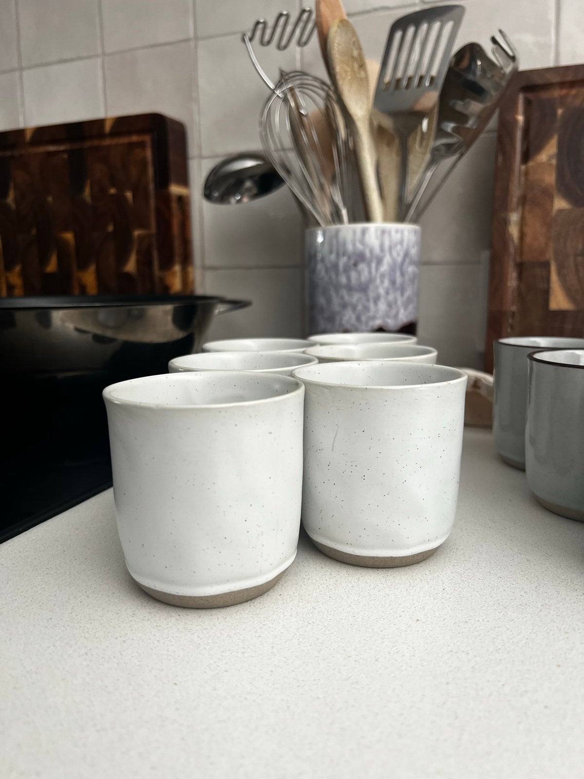 Set van 6 witte koffie bekers - Gebruikt, Ophalen, Steen/keramiek, Wit, Overige typen