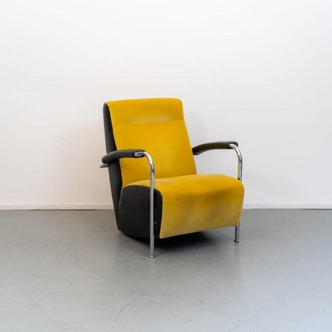 Leolux Scylla Hoog Fauteuil Geel/Zwart Stof, Huis en Inrichting, Fauteuils, Niet ingevuld, Nieuw, Niet ingevuld, Niet ingevuld