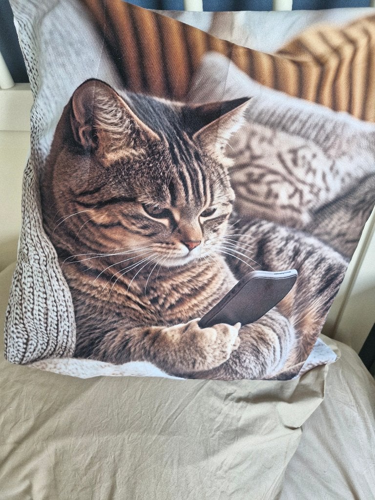 Kussen hoesje poes, Huis en Inrichting, Woonaccessoires | Kussens, Ophalen of Verzenden, Zo goed als nieuw, Vierkant, Sierkussen