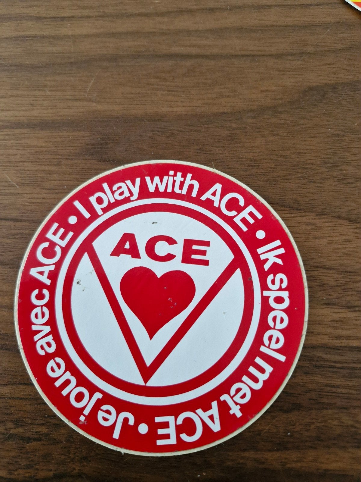 11559 Vintage ACE Sticker - Ik speel met ACE, Ophalen of Verzenden, Gebruikt, Overige typen