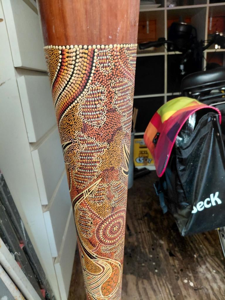 Didgeridoo met Aboriginal kunst - Handgemaakt, Ophalen of Verzenden, Gebruikt