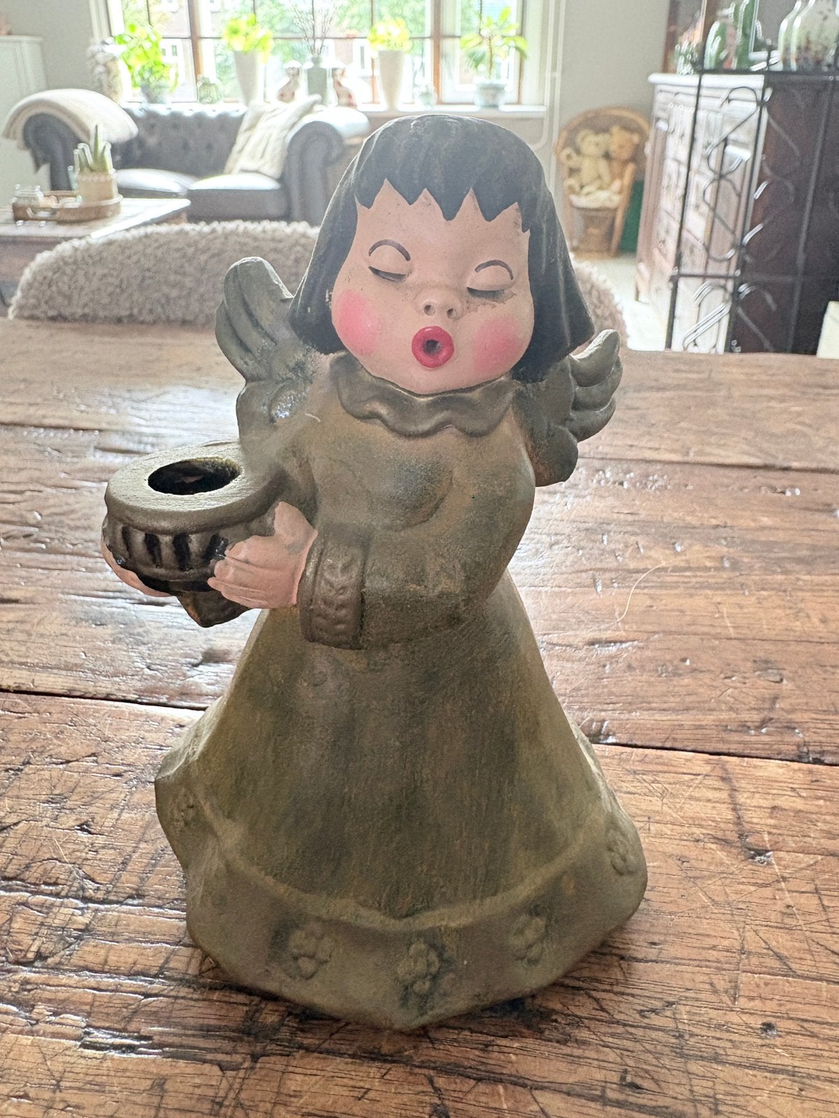 Vintage kerstengel, kandelaar., Diversen, Ophalen of Verzenden, Zo goed als nieuw