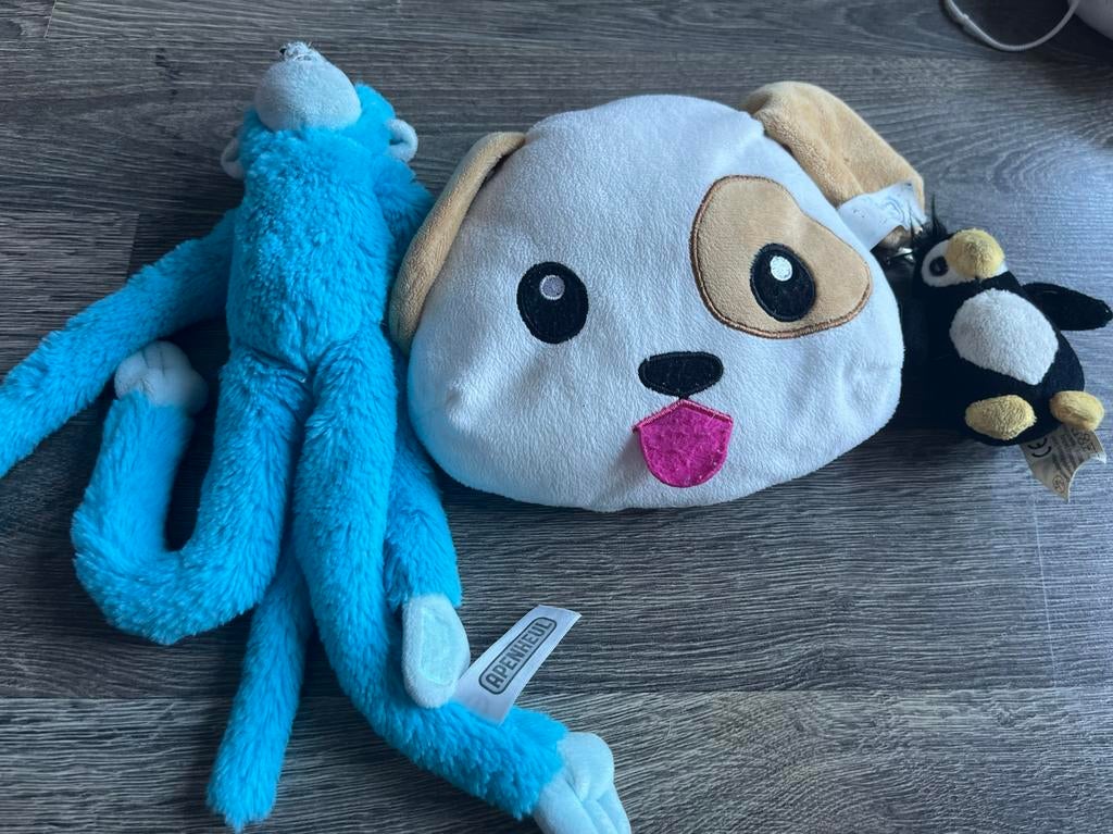 Apenheul knuffel aap en hondje, Gebruikt, Overige merken, Overige karakters, Blauw