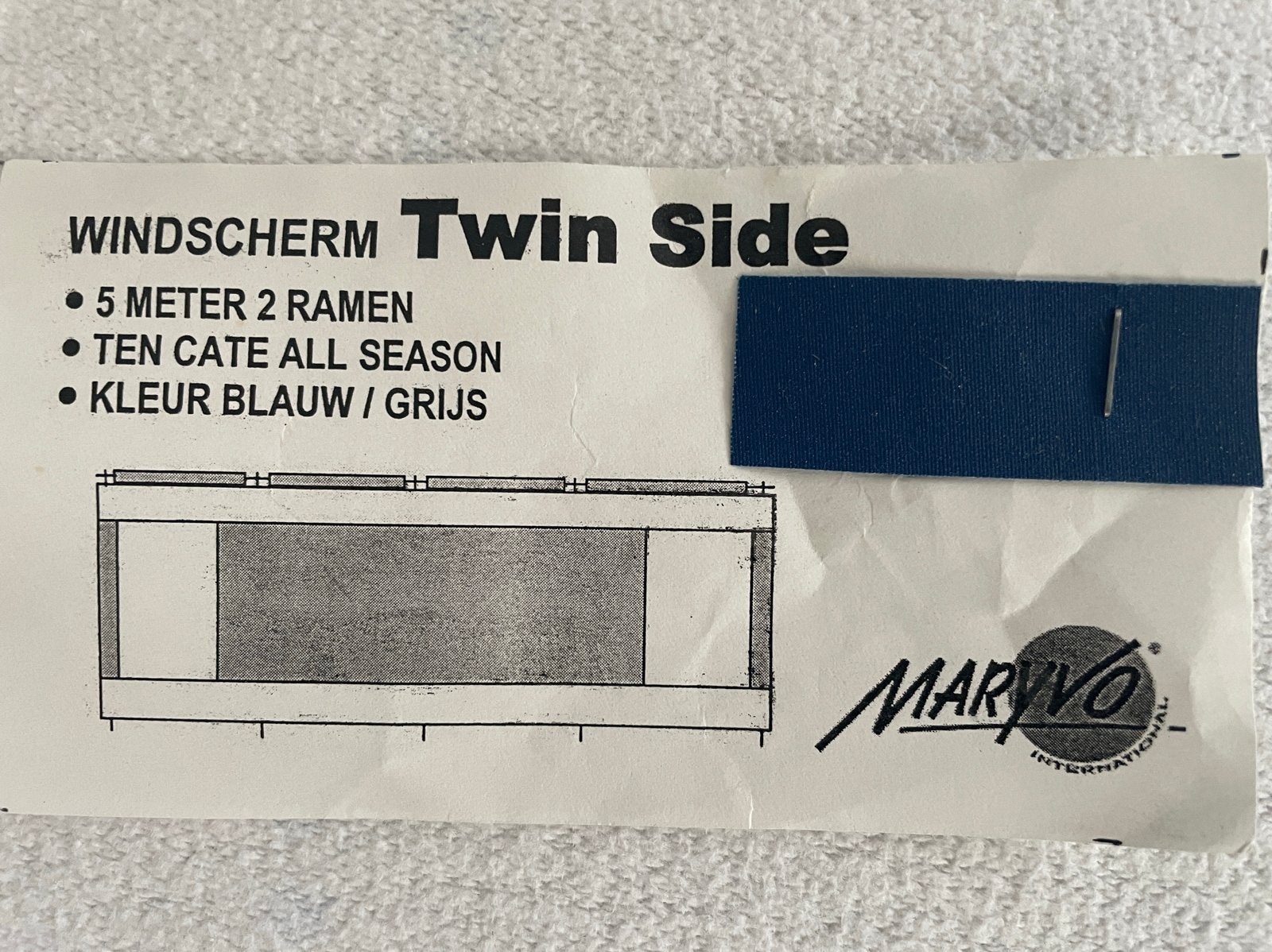 Maryvo Twin Side windscherm 5 meter - Blauw/Grijs, Ophalen of Verzenden, Uittrekbaar, Gebruikt