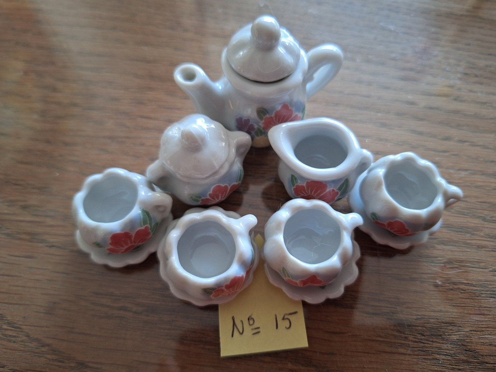 Miniatuur theeserviesje met bloemmotief, Ophalen of Verzenden