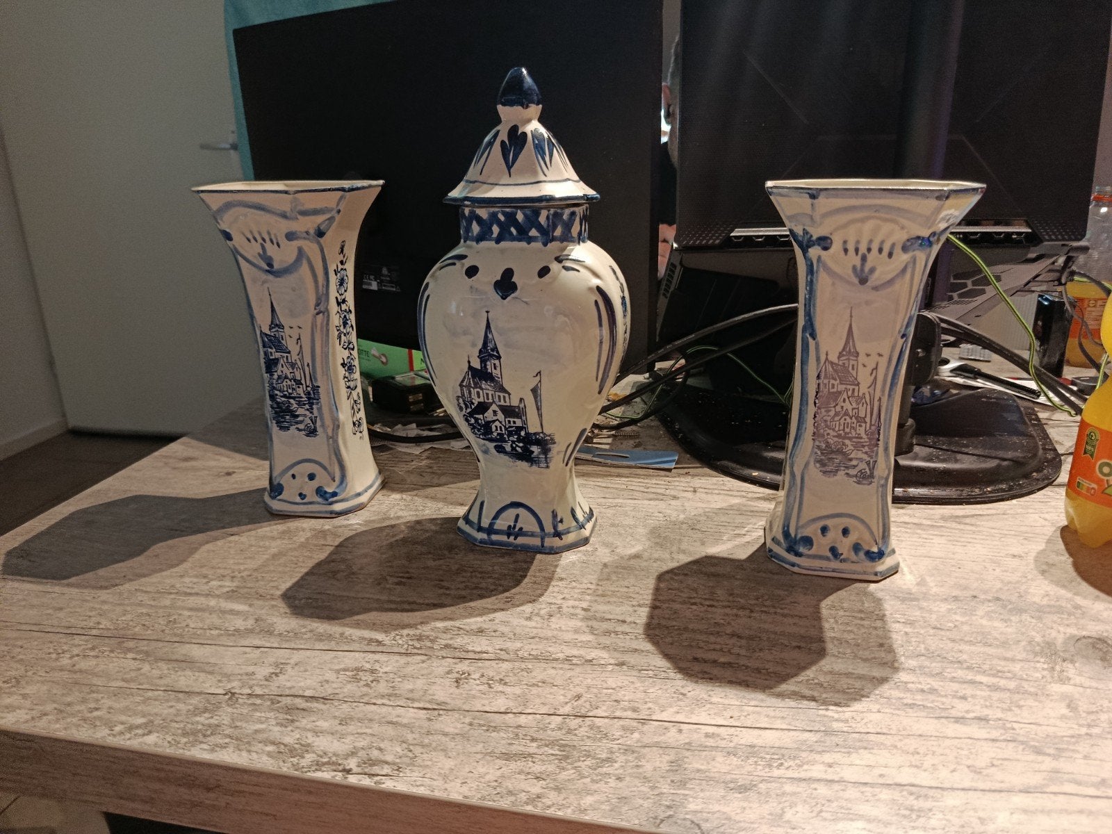 Delfts Blauw Vazen Set - Handgeschilderd, Antiek en Kunst, Ophalen