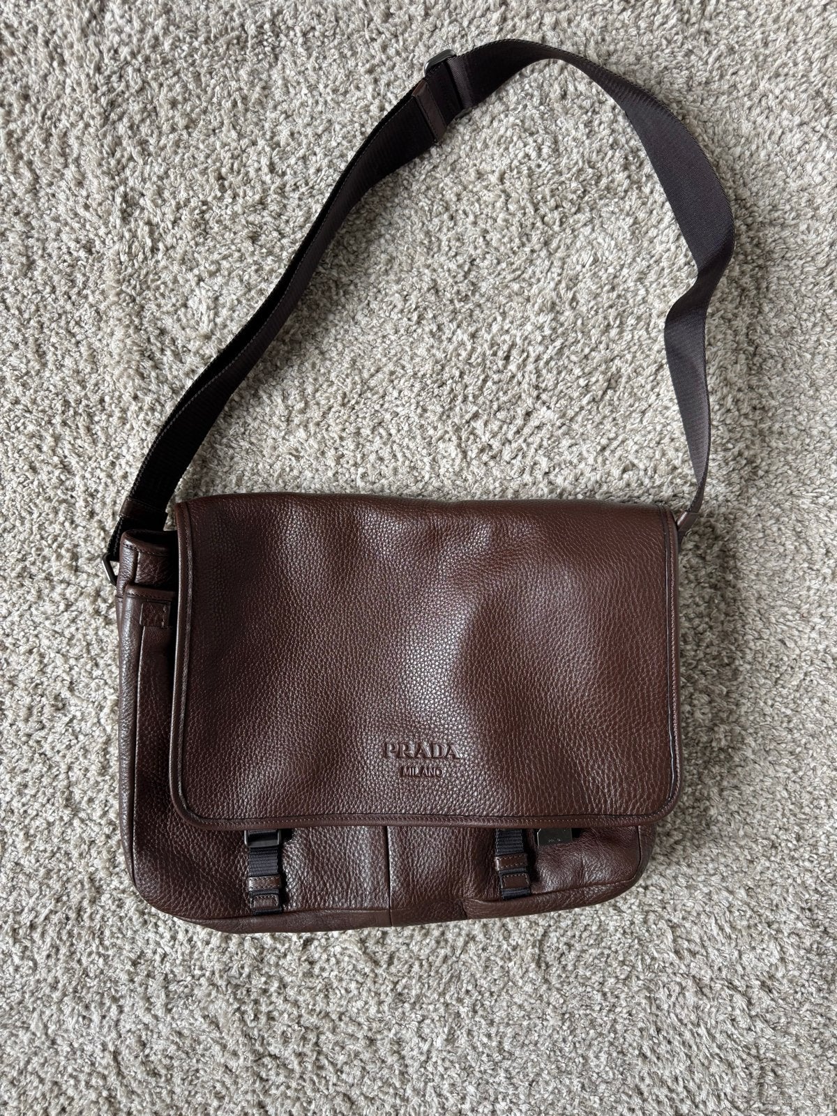Prada Vit. Daino Messenger Tas - Bruin Leer, Overige merken, Bruin, Ophalen of Verzenden, Zo goed als nieuw