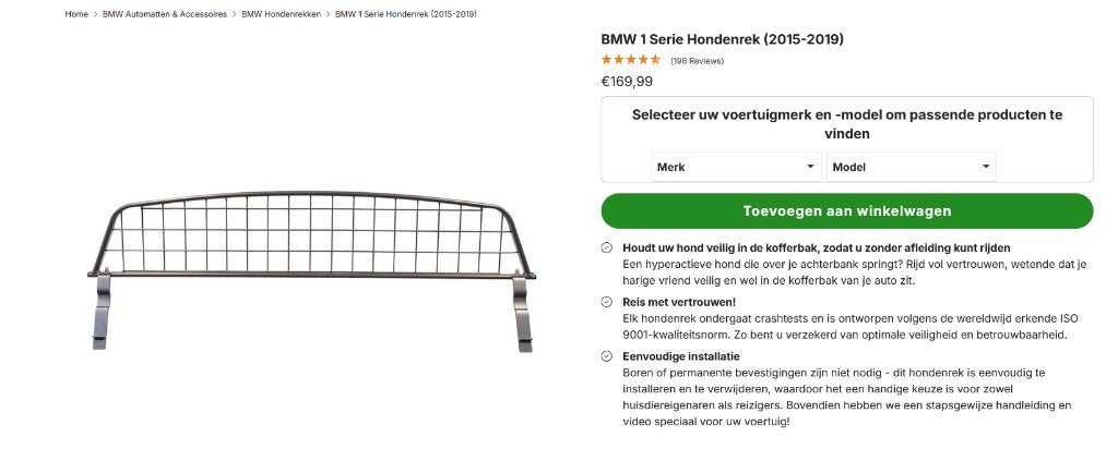 Zgnw HONDENREK TRAVALL BMW 1 SERIE  109 cm breed 21 cm hoog, Ophalen
