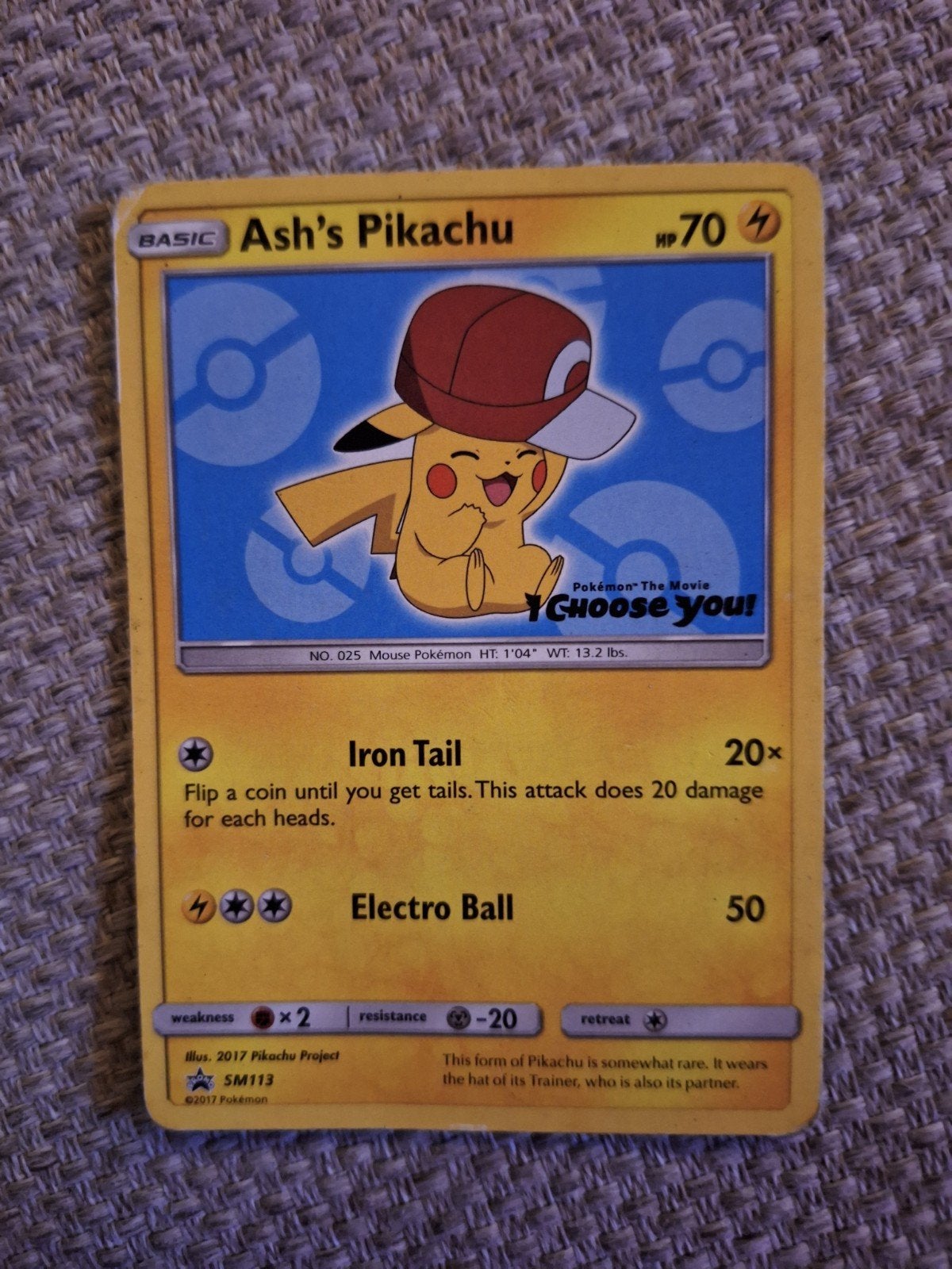 Ash's Pikachu SM113 - Alola Cap - Pokémon Movie Promo, Ophalen of Verzenden, Gebruikt
