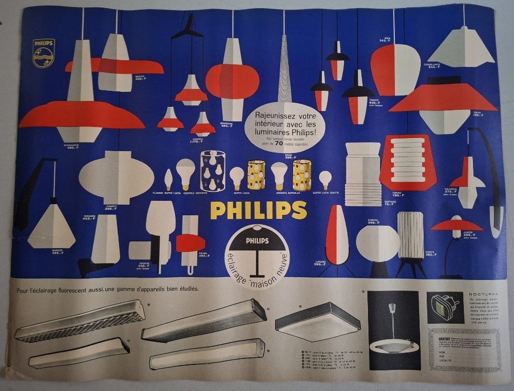 Zeldzame affiche Philips verlichting, Louis Kalff, 50 / 60s, Ophalen of Verzenden, Gebruikt, Reclamebord