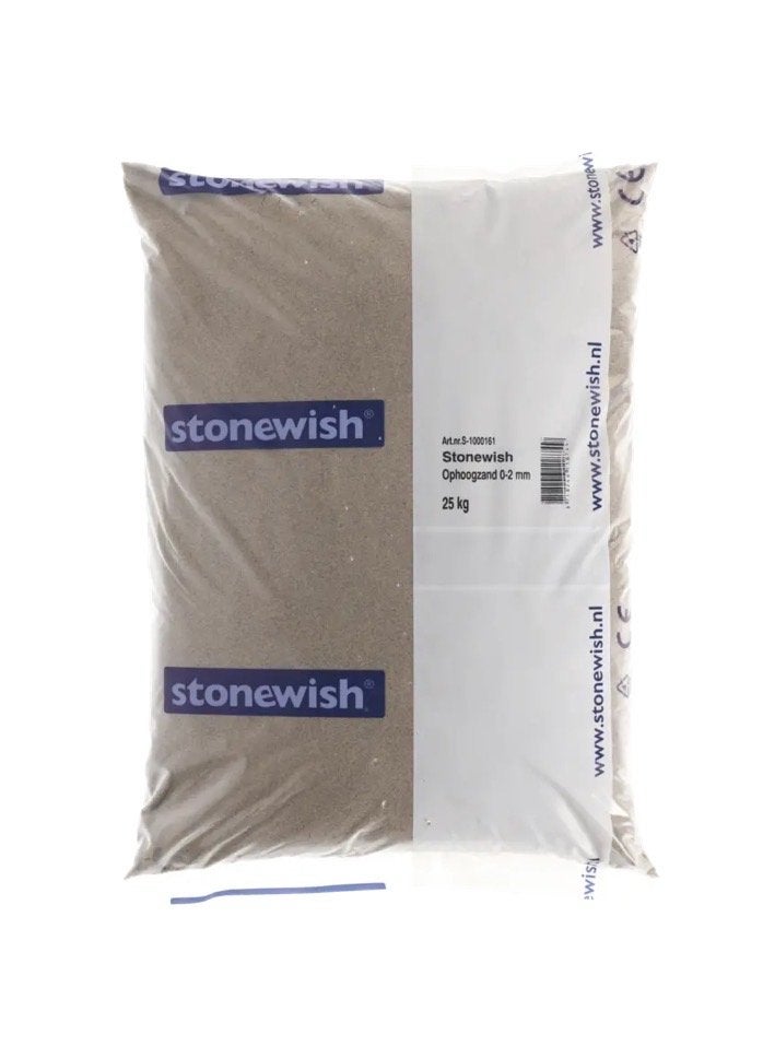7x Stonewish Ophoogzand 0-2 mm 25 kg - Onaangebroken, Tuin en Terras, Ophalen, Nieuw, Ophoogzand