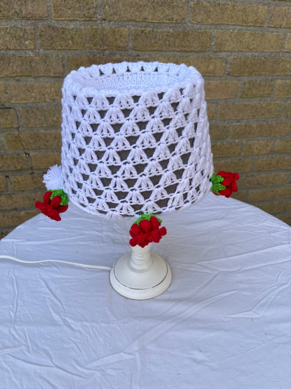 Handgemaakte lampenkap met rozen, Wit, Overige merken, Textiel, Overige fittingen
