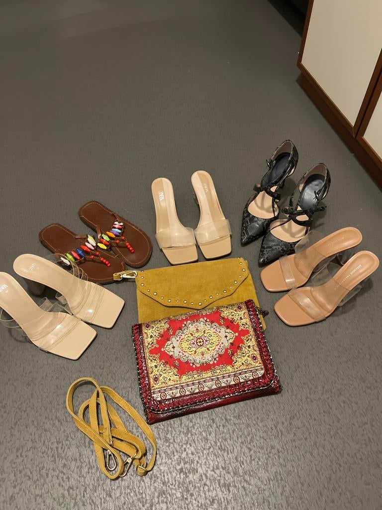 Diverse schoenen en tassen, maten 38 en 39, Kleding | Dames, Schoenen, Gedragen, Sandalen of Muiltjes, Bruin, Ophalen