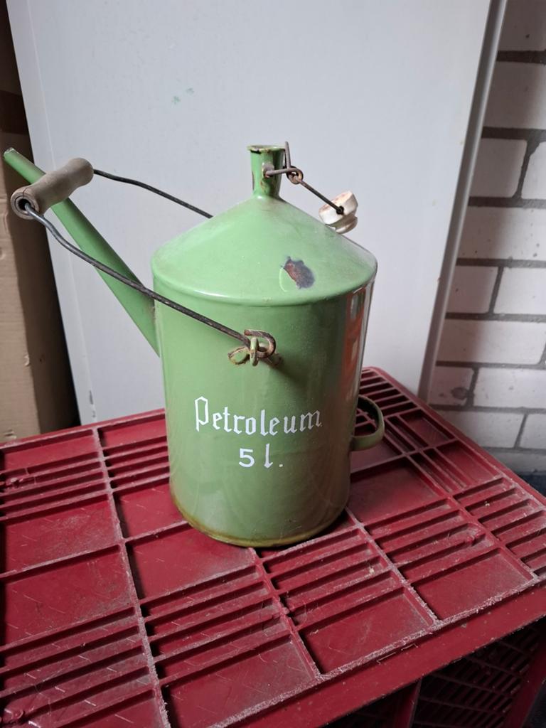 Vintage Petroleumkan 5L - Groen Emaille, Antiek en Kunst, Antiek | Emaille, Ophalen of Verzenden