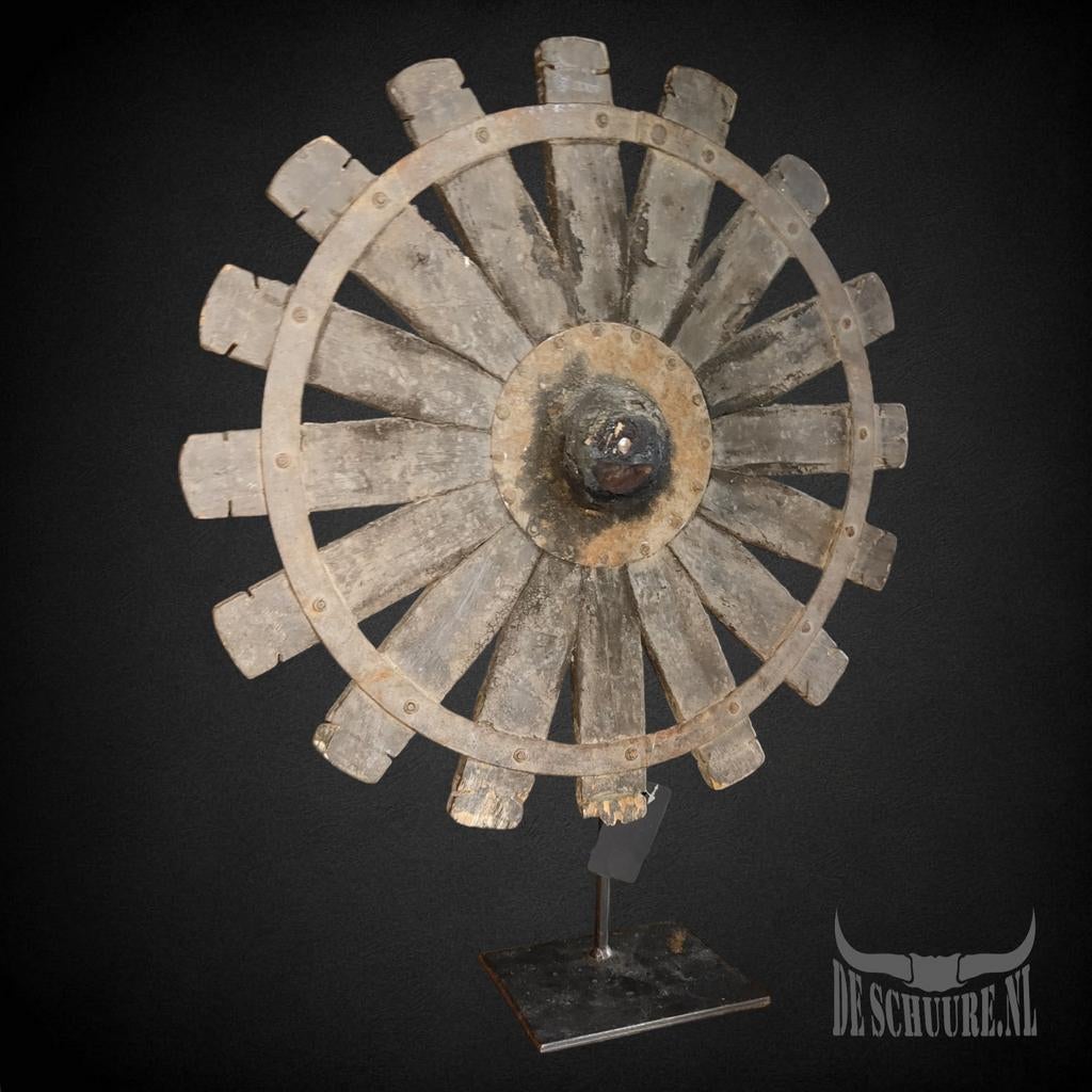 Decoratief Houten Wiel op Standaard - Industriële Look, Ophalen