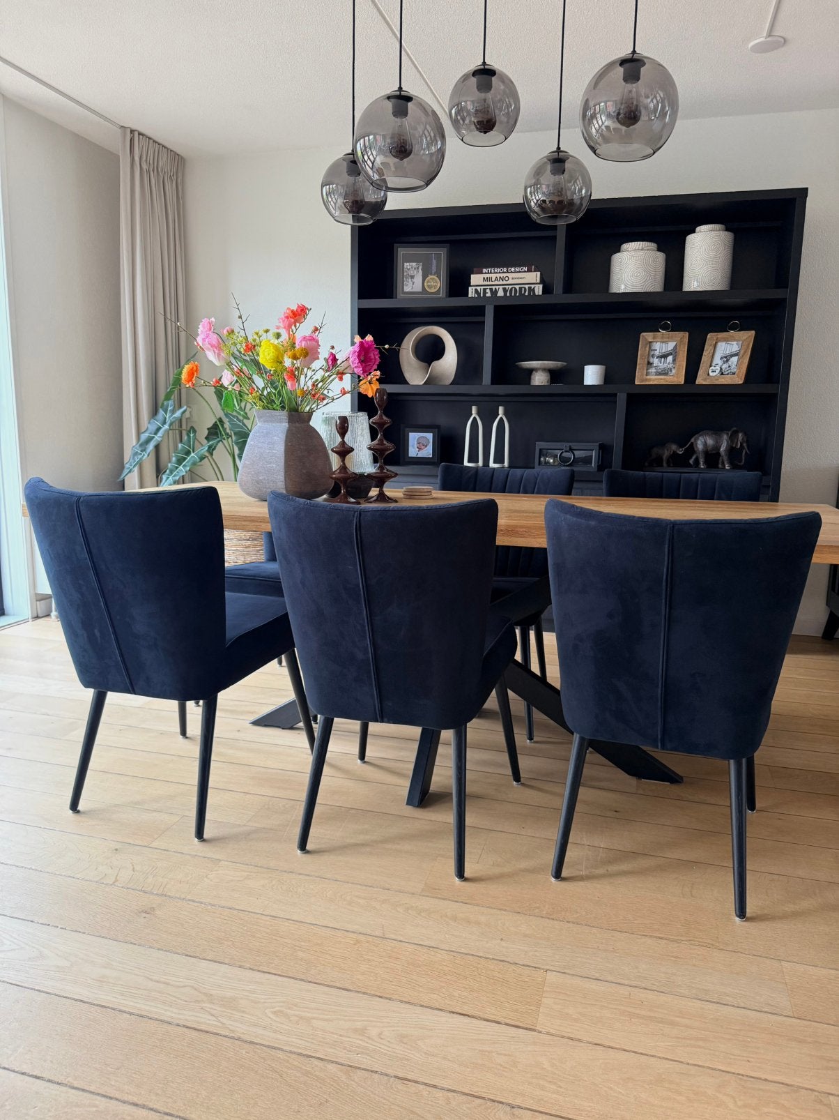 6 zwarte eetkamerstoelen Rob van Goossens, Huis en Inrichting, Stoelen, Ophalen, Zwart, Zo goed als nieuw, Stof