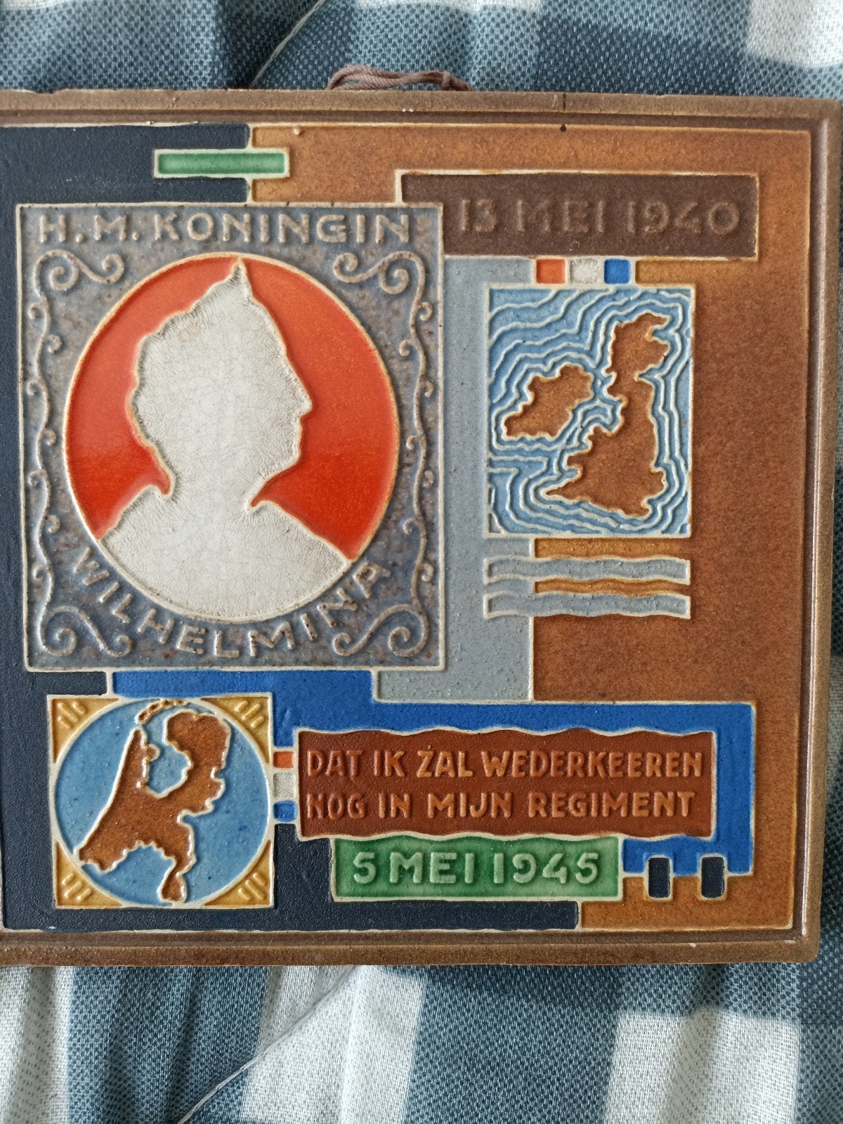 Tegeltje Koningin Wilhelmina 1940-1945 Westraven Utrecht, Antiek en Kunst, Ophalen of Verzenden
