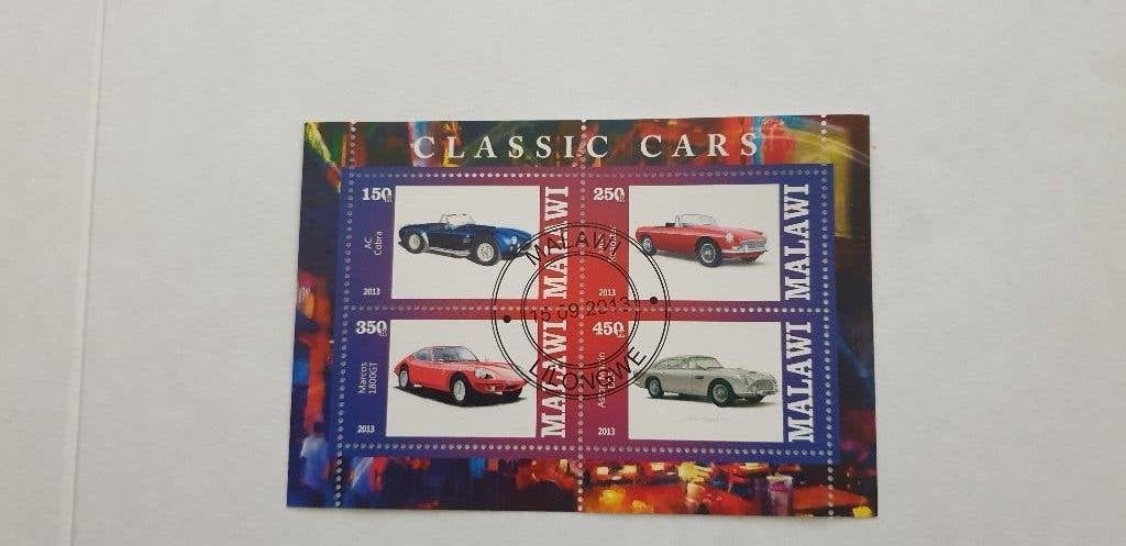 5326 malawi classic cars   ...Marcos 1800 gt - ac cobra -, Postzegels en Munten, Verzenden, Overige landen