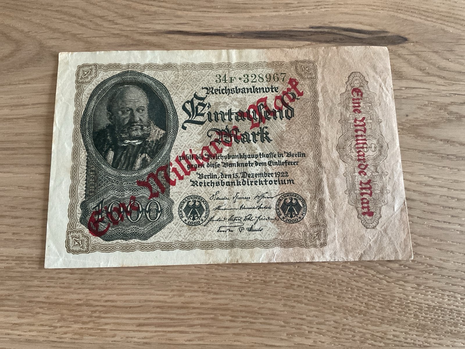 Historisch Duits biljet: Een Miljard Mark (1922), Postzegels en Munten, Bankbiljetten | Europa | Niet-Eurobiljetten, Ophalen of Verzenden