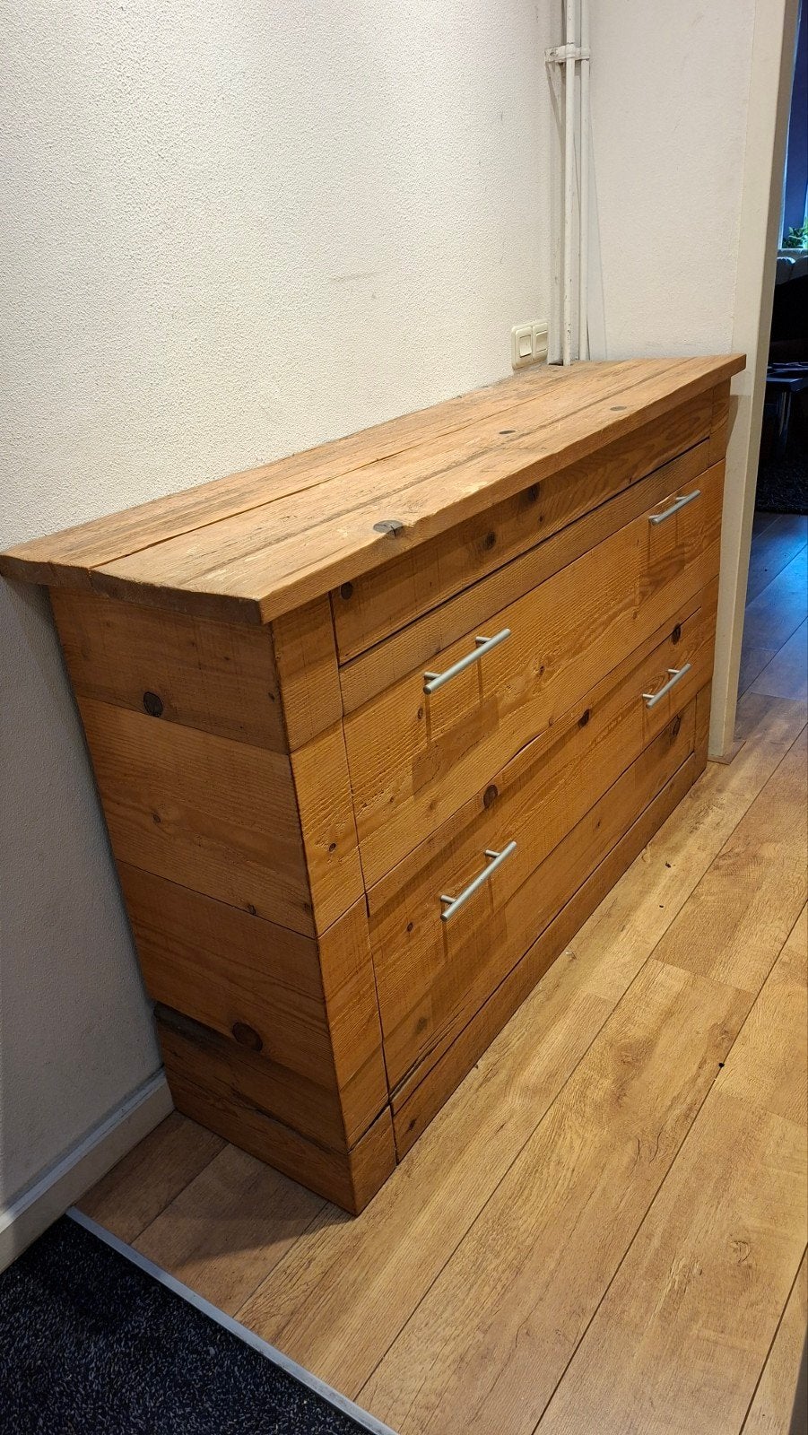 Robuuste steigerhouten schoenenkast cutommade 146/93/41, Ophalen, Gebruikt, Tijdloos
