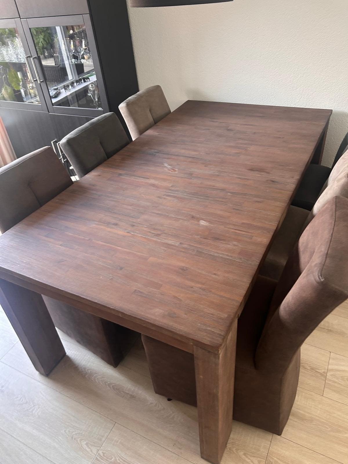 Grote uitschuifbare eethoek met 6 stoelen, Ophalen, Gebruikt, 50 tot 100 cm, Vijf personen of meer