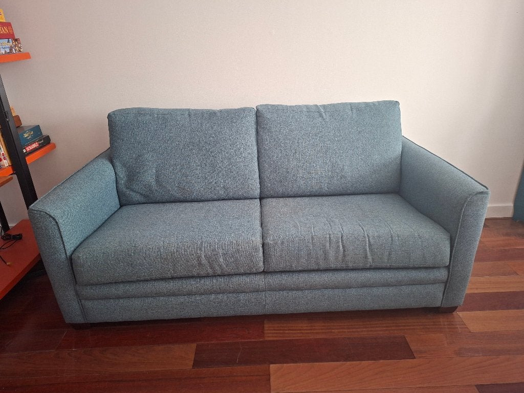 Gratis ophalen: luxe slaapbank/Free pickup: quality sofabed, Huis en Inrichting, Slaapkamer | Bedden, Ophalen, Gebruikt, Blauw