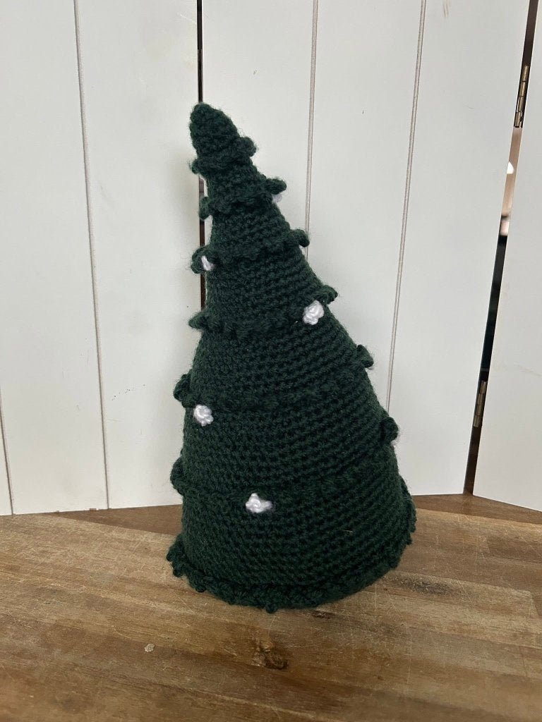 Gehaakte Kerstboom - Donkergroen met Sneeuw - 23cm, Ophalen of Verzenden, Zo goed als nieuw, Versiering, Kerst of Sinterklaas