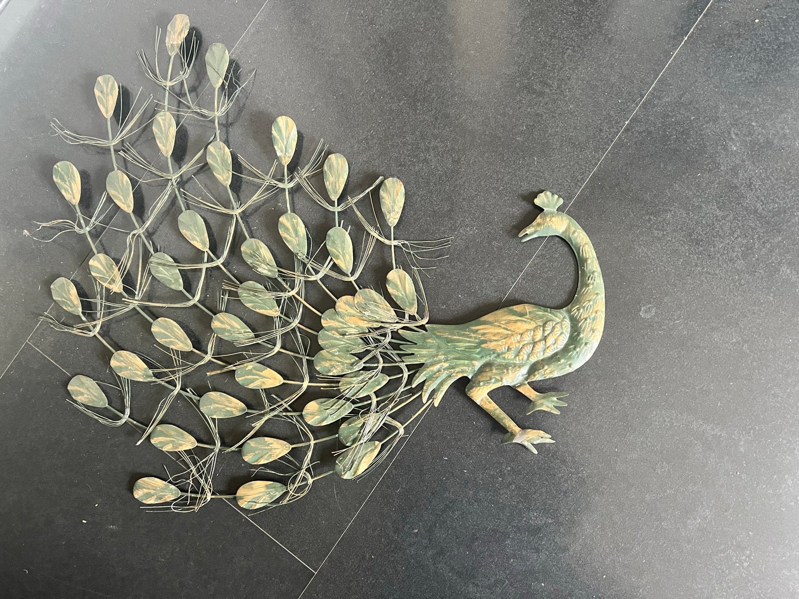 Decoratieve vintage Pauw Wanddecoratie - Metaal Groen/Goud, Ophalen, Gebruikt, Meerkleurig, Oosters