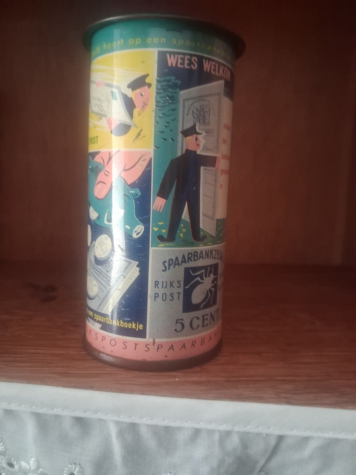 Vintage Rijks Post Spaarbank blikje - spaarpot, Ophalen of Verzenden