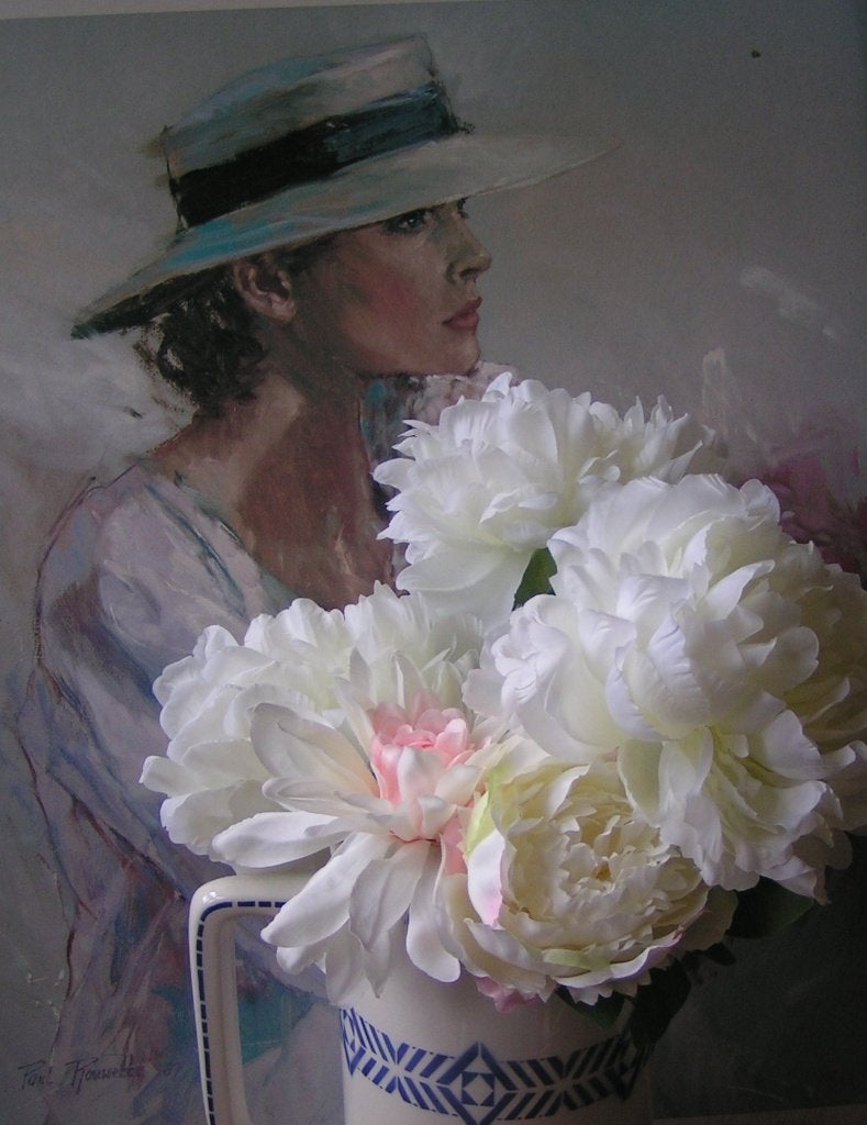 kunstbloemen 6 pioenrozen nr DD 577, Verzenden, Zo goed als nieuw, Kunstbloem, Wit