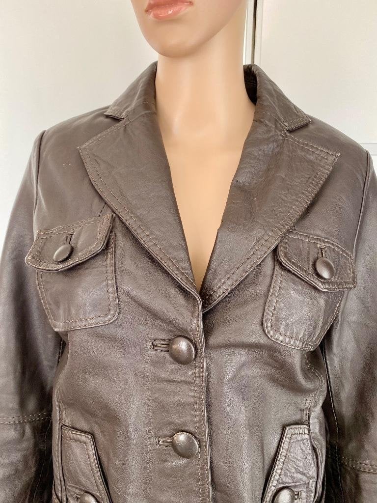 E782 Vila maat XS=34 Echt-leren jasje blazer jas bruin leer, Bruin, Vila, Ophalen of Verzenden, Zo goed als nieuw