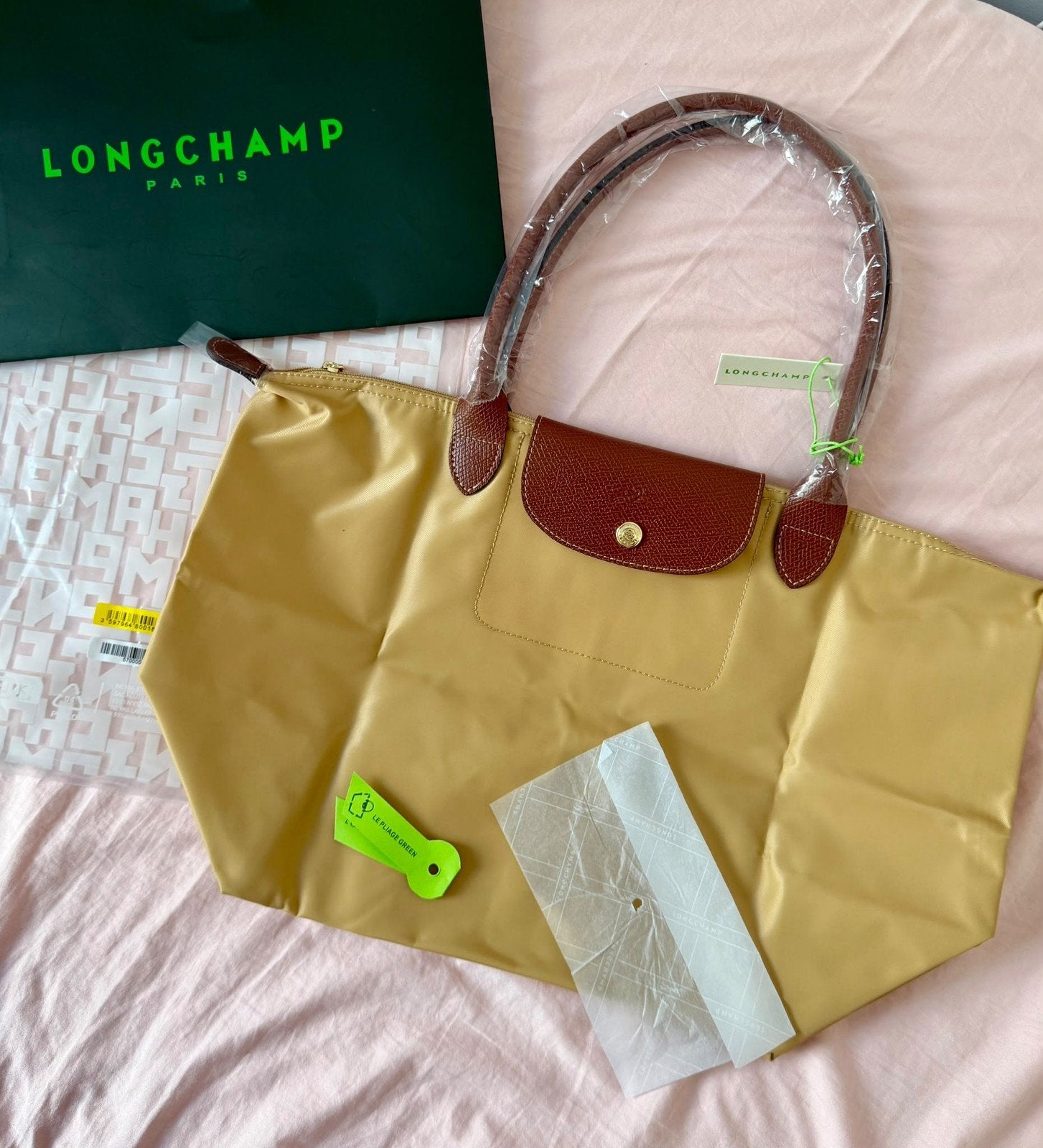 Longchamp Le Pliage Tote Bag Khaki, Ophalen of Verzenden, Nieuw, Beige, Shopper