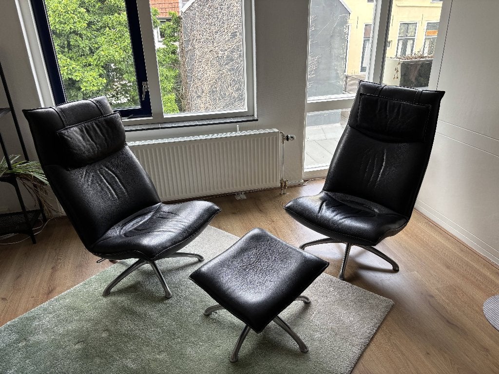 Leren Fauteuils en voetenbankje, Ophalen, Gebruikt, 75 tot 100 cm, Modern