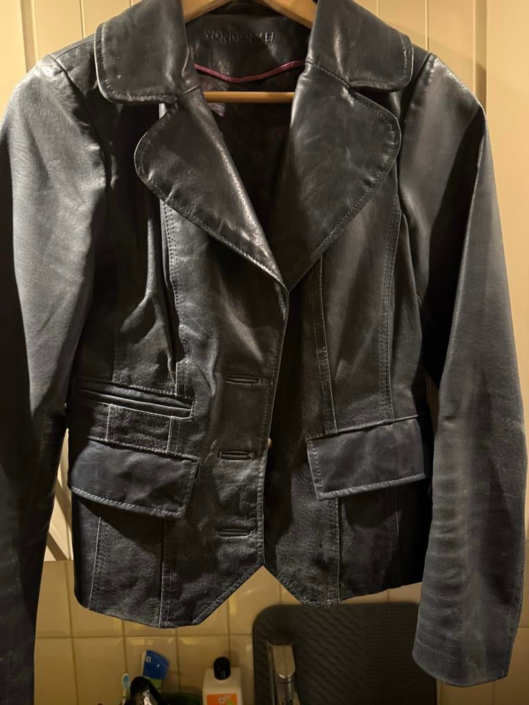 Leren grijze colbert van Wonder Me, maat S, Kleding | Dames, Ophalen of Verzenden, Zo goed als nieuw, Maat 36 (S), Grijs
