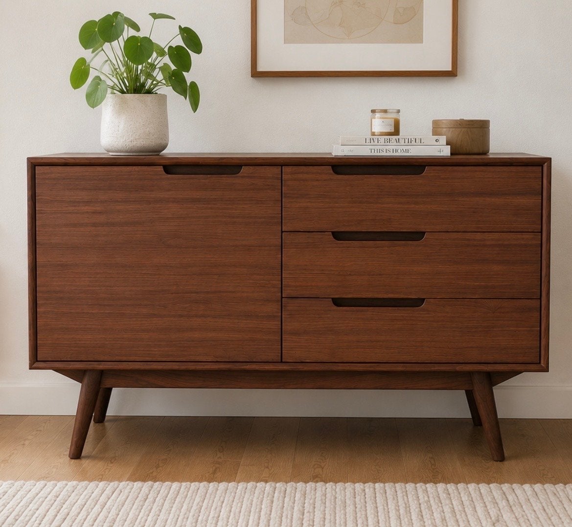 PBJ Designhouse dressoir eiken/walnoot, Huis en Inrichting, Kasten | Dressoirs, Ophalen, Overige materialen, 100 tot 150 cm, Scandinavisch