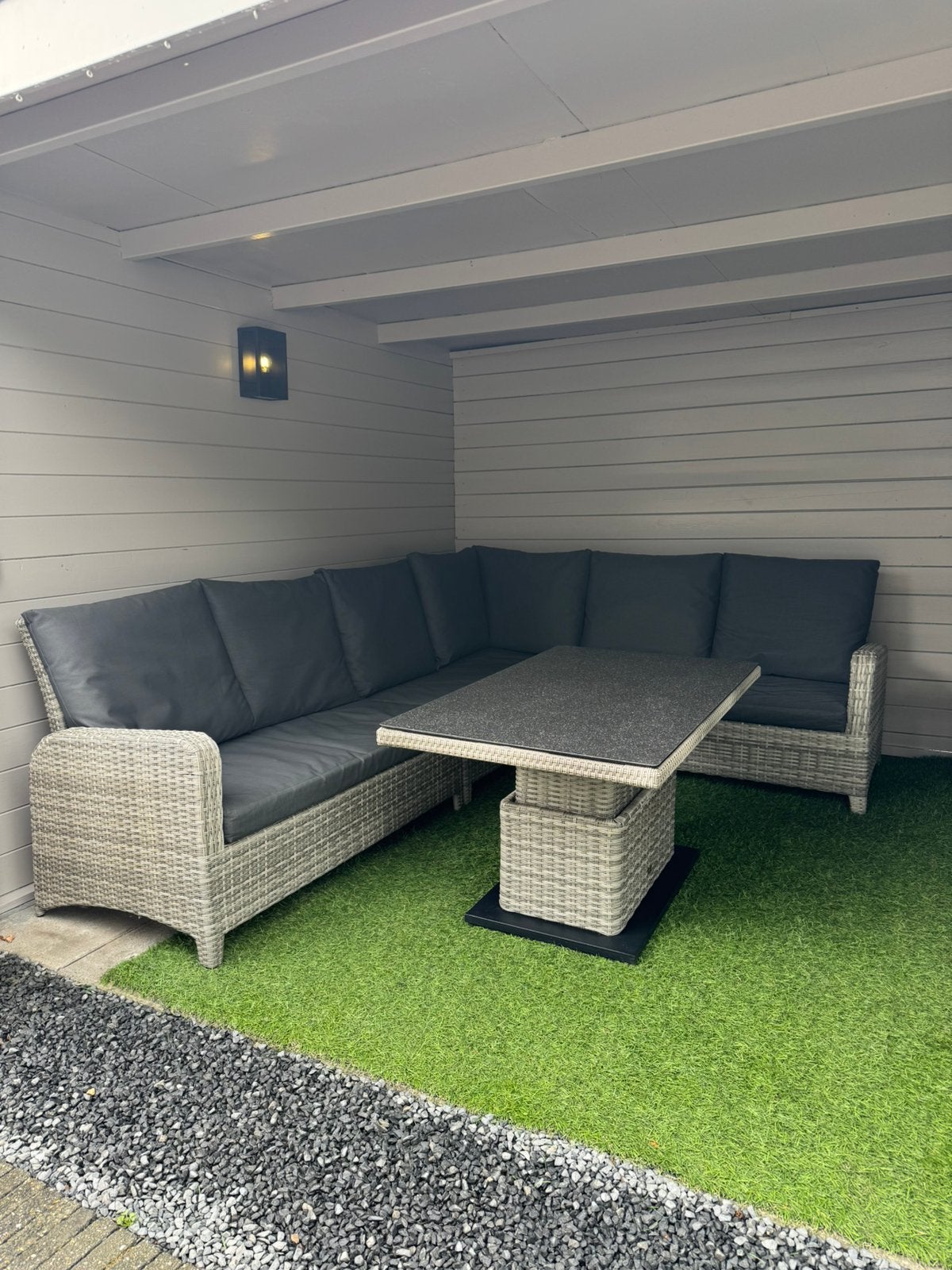 Loungeset 280  220 cm – verstelbare tafel 130 x 75 cm, Tuin en Terras, Tuinsets en Loungesets, Ophalen, Zo goed als nieuw, Wicker