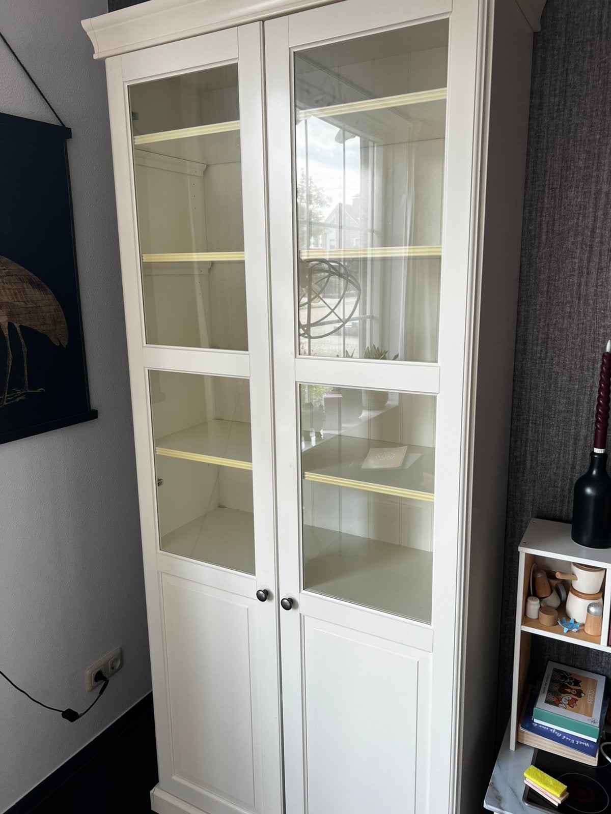 Witte buffetkast met vitrinedeuren, Ophalen, Gebruikt, 200 cm of meer, 50 tot 100 cm