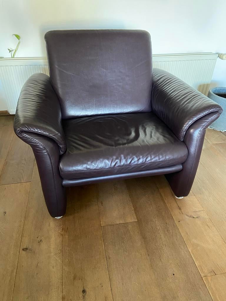 Comfortabele bruine leren fauteuil - Gebruikt maar netjes, Ophalen of Verzenden, Zo goed als nieuw, Leer, 75 tot 100 cm