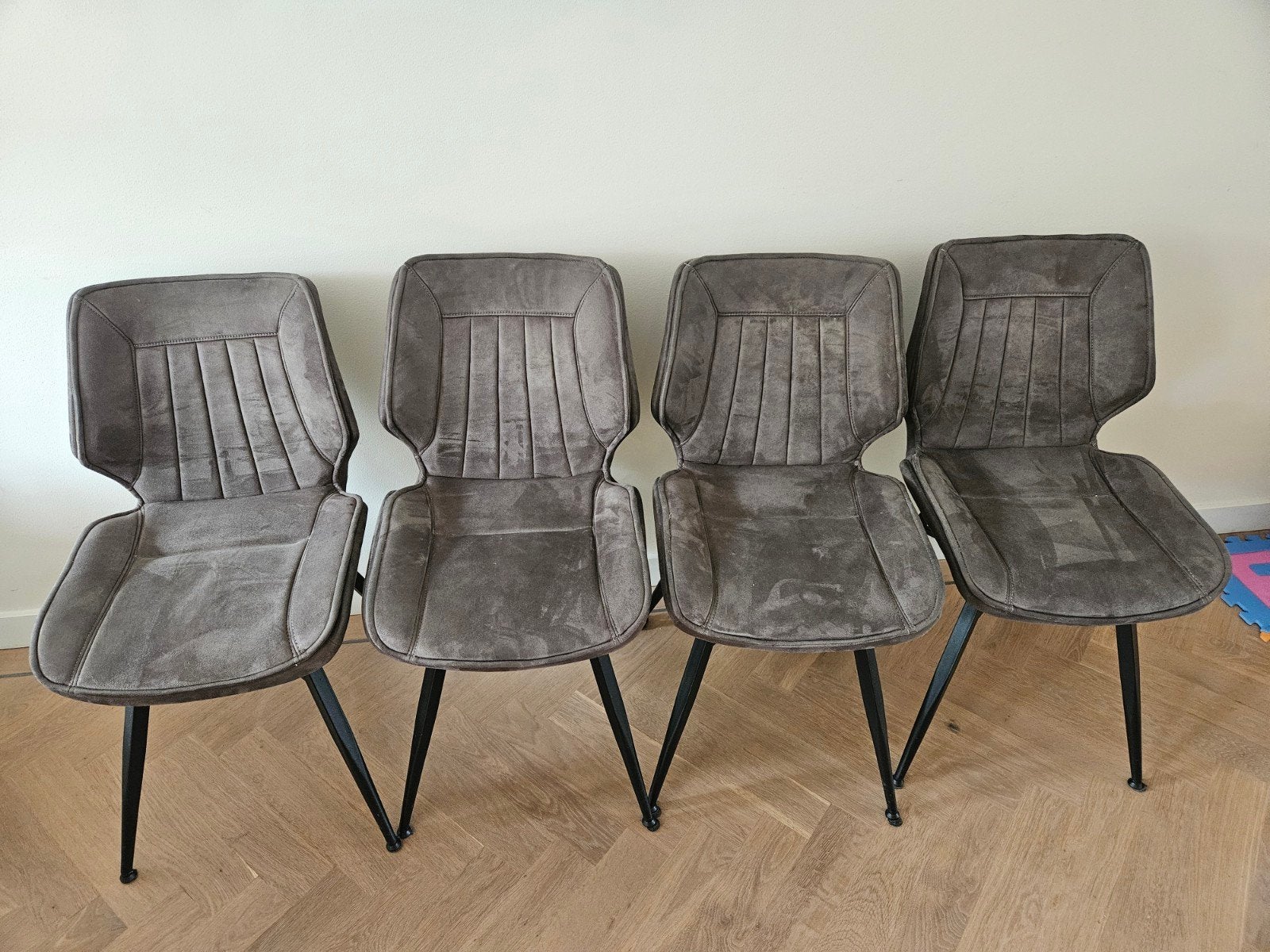 Set van 4 groen/grijze eetkamerstoelen, haco,, Ophalen, Zo goed als nieuw, Metaal, Vier