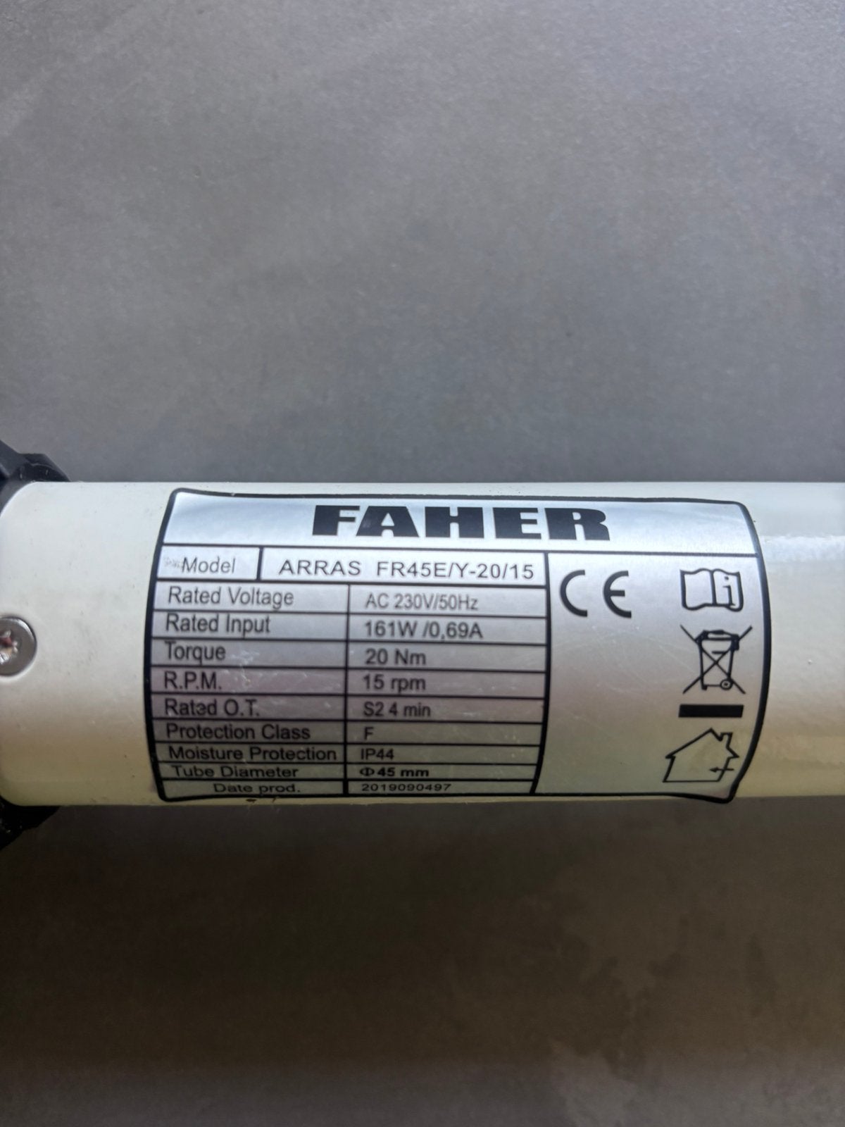 Faher rolluik motor met afstandbediening, Doe-het-zelf en Verbouw, Rolluiken, Ophalen of Verzenden, Zo goed als nieuw, 200 cm of meer
