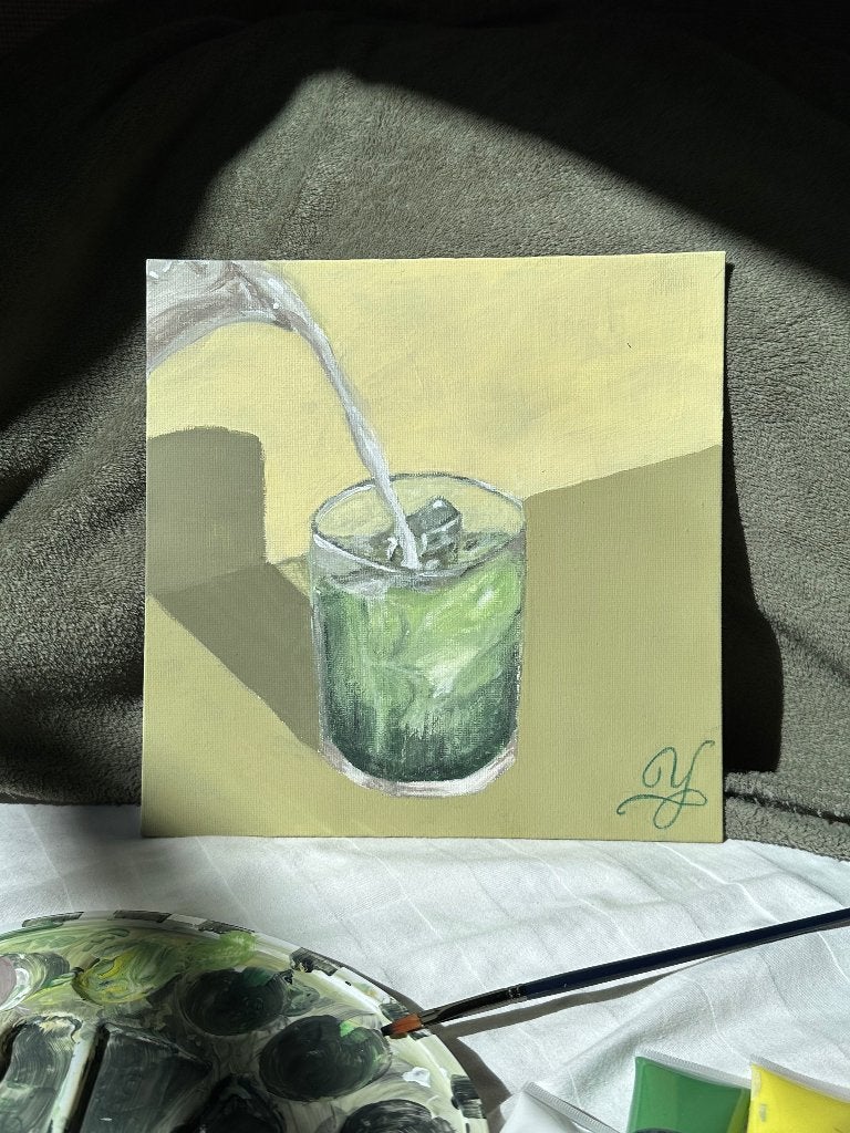 Matcha schilderij, Antiek en Kunst, Acrylverf, Stilleven, 3D-effect, Verzenden