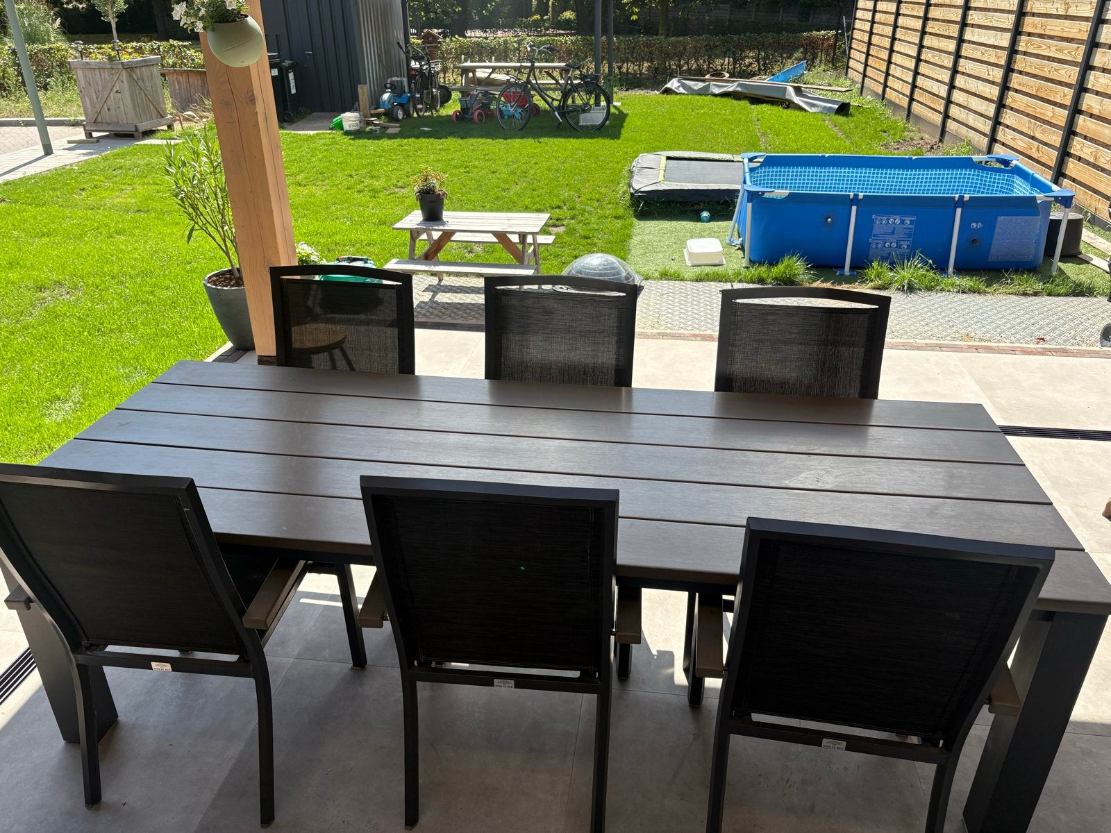 tuinset met 8 stoelen - Aluminium en composiet, Ophalen, Gebruikt, Eettafel, Aluminium