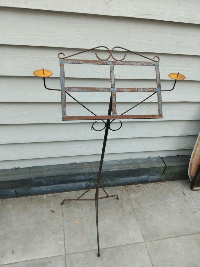 Vintage muziekstandaard brocante metaal ijzer muziek standaa, Ophalen of Verzenden