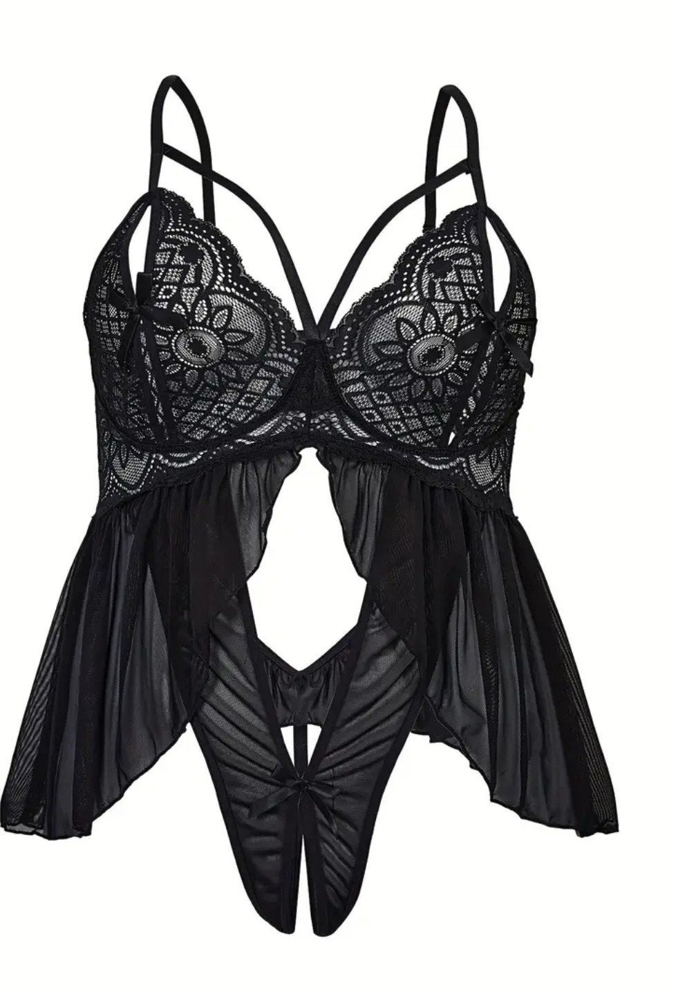 Zwarte Transparante Body met Open Kruis en Kant, Kleding | Dames, Onbekend, Verzenden, Zwart, Body of Korset