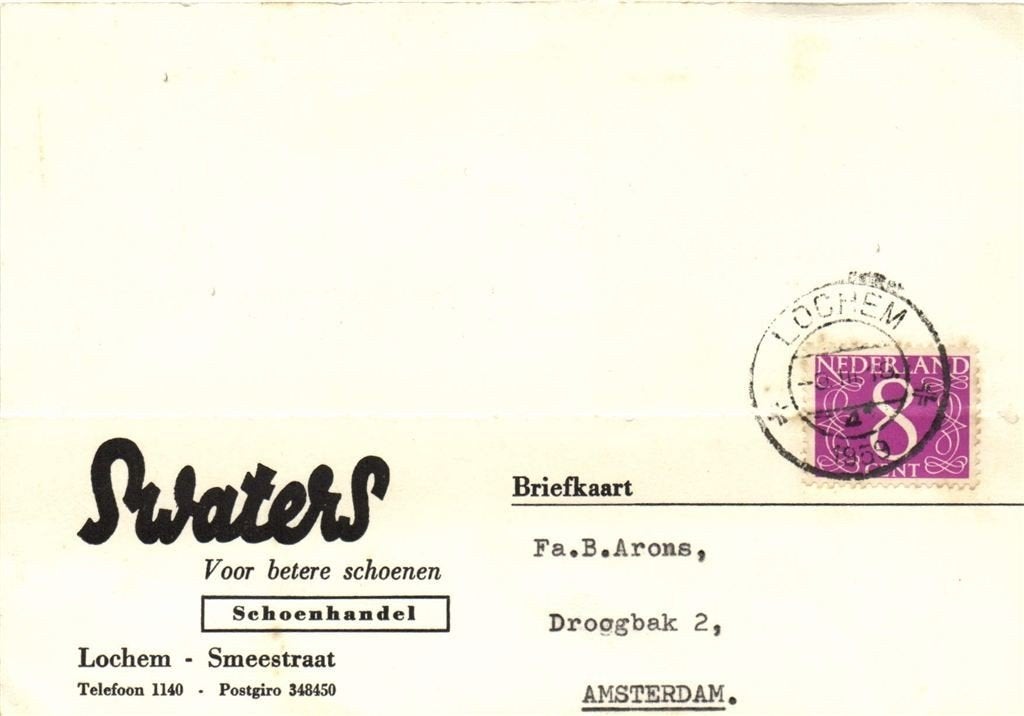 Swaters Schoenhandel, Lochem - 03.1959 - briefkaart, Postzegels en Munten, Brieven en Enveloppen | Nederland, Ophalen of Verzenden