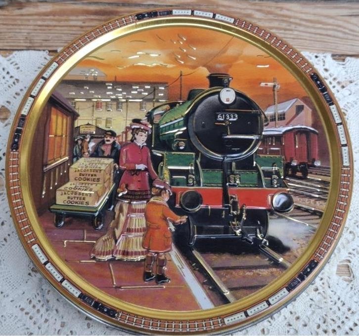 Deens blik met locomotief, trein, Jacobsens Bakery, Verzamelen, Blikken, Ophalen of Verzenden, Gebruikt, Koek(jes), Overige merken