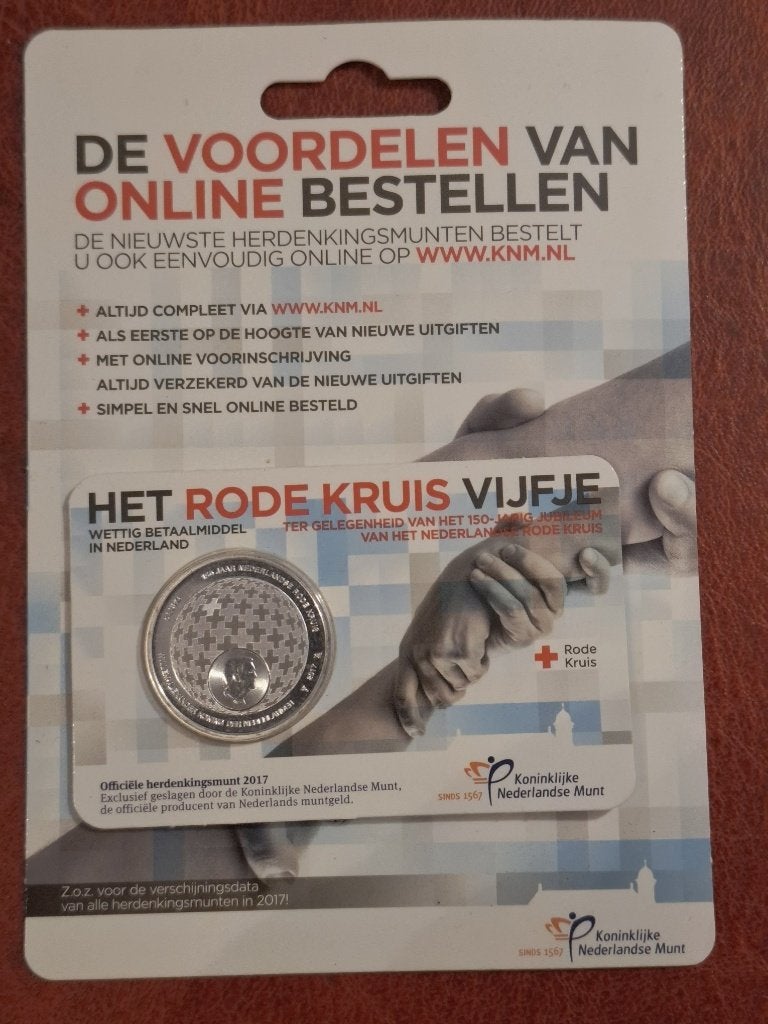 Nederland 5 euro 2017 coincard XL Rode kruis  (B7222), Verzenden, Koningin Beatrix, Euro's, Losse munt