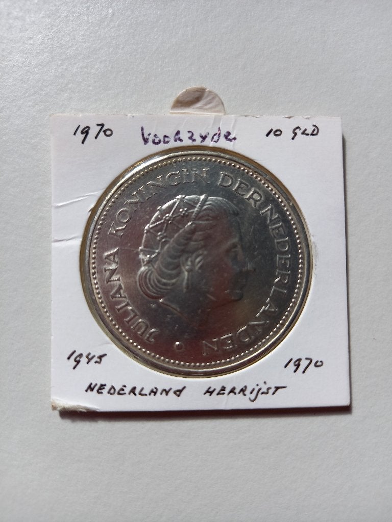 zilveren 10 gld. munt Nederland herrijst 1945 - 1970, Koningin Juliana, Verzenden, Zilver, Losse munt
