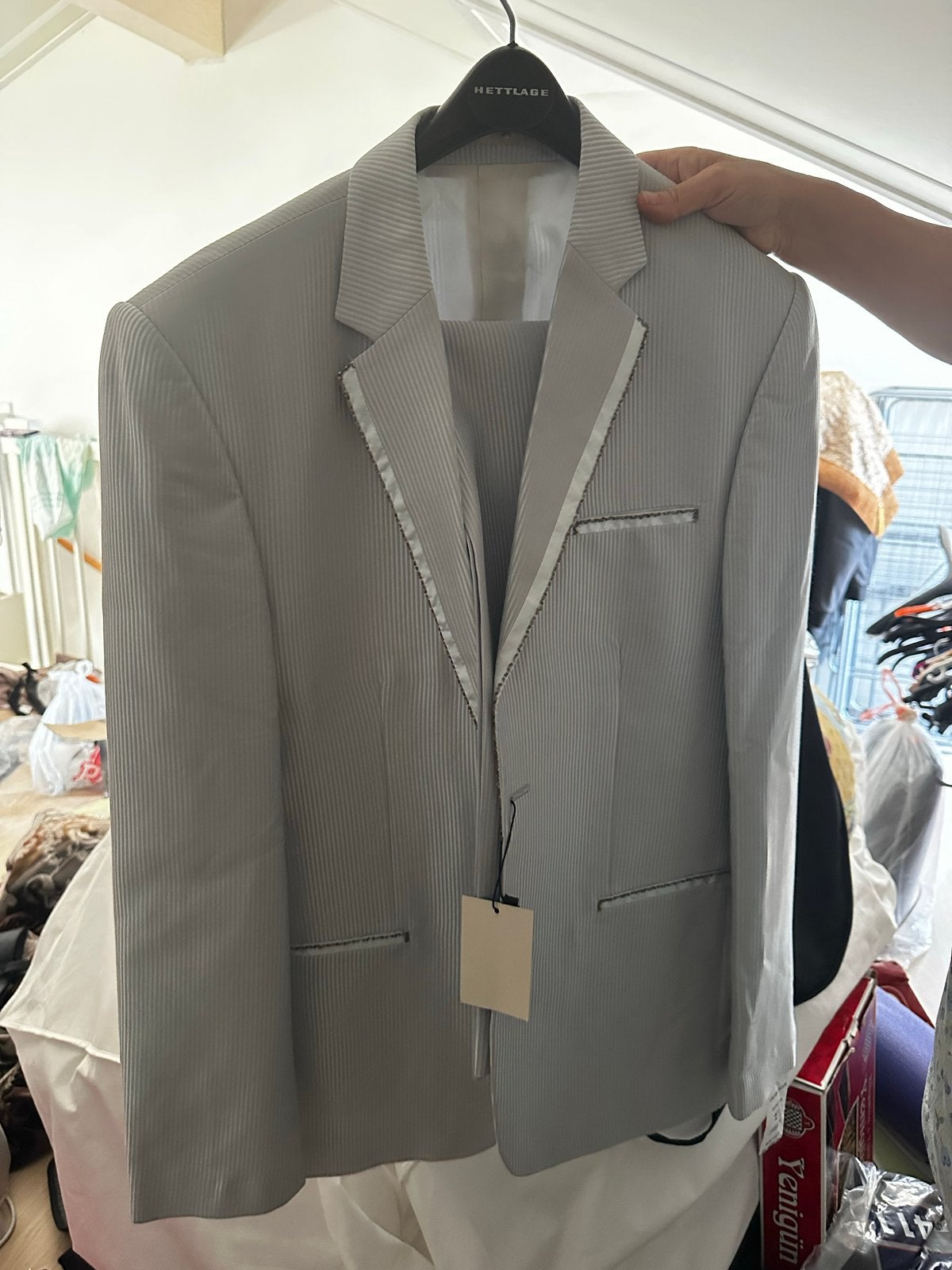 Nieuw Vikash Mode Herenpak - Lichtgrijs Gestreept, Kleding | Heren, Ophalen of Verzenden, Nieuw, Maat 46 (S) of kleiner, Grijs
